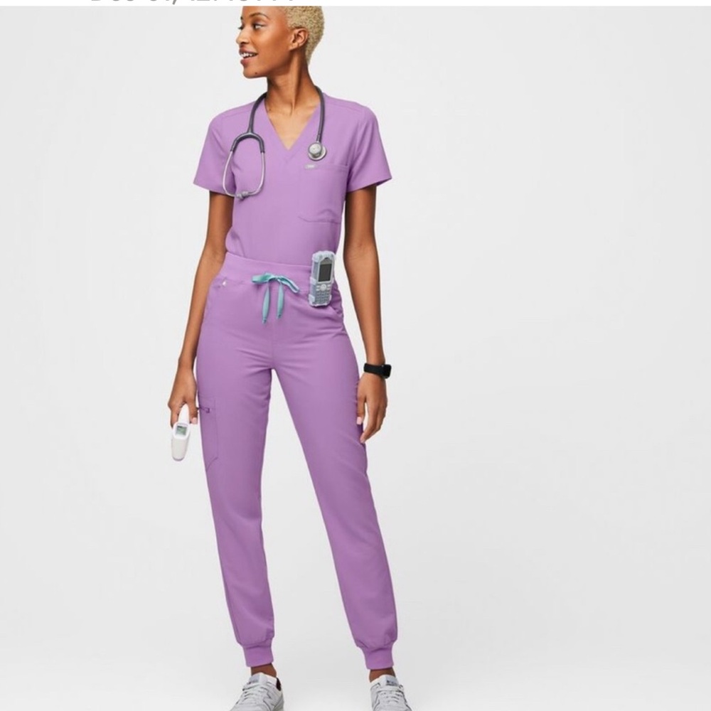 Figs Purple Jumpsuit with Elastic Waist and Tapered Legs